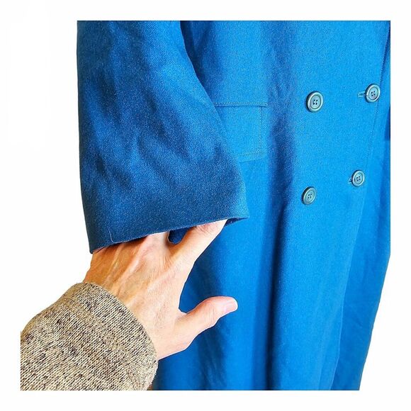 70s Vintage Pendleton Jade Blue Oversized Virgin Wool Long Trench Coat Size 8 - Picture 3 of 11